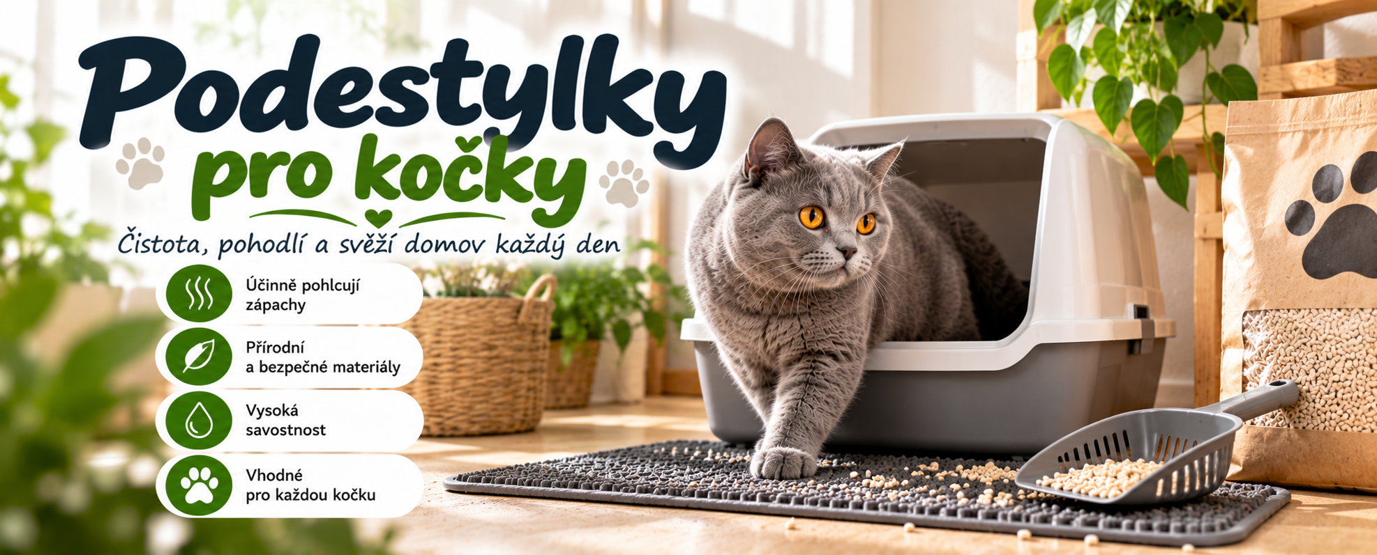Čistý domov s kočičími podestýlkami